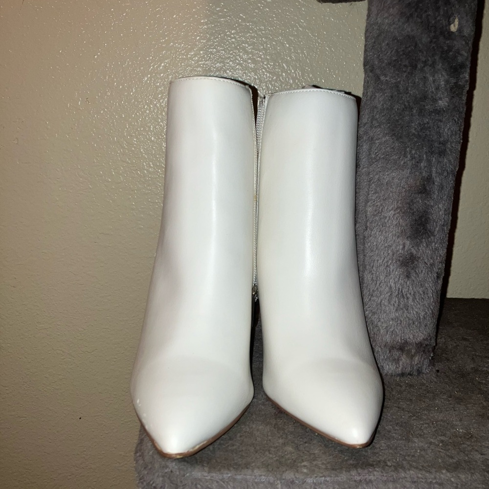 JustFab White Ankle Booties with Pointed Toe